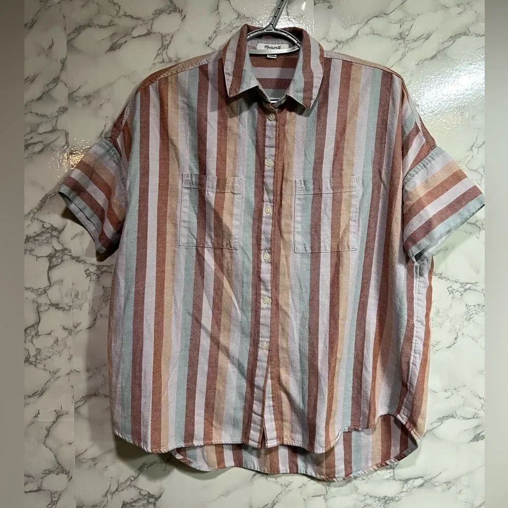 Madewell flannel courier shirt - sunrise stripe XS